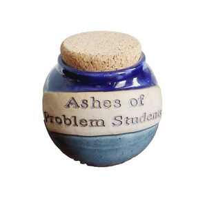 "Ashes of Problem Students" Pottery Jar & Cork Stopper Teacher Gift Blue Pot
